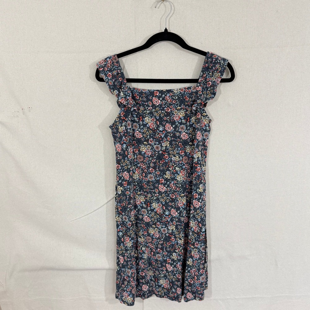 LOFT Petites Floral Ruffle Strap Mini Dress Navy Blue Pink Medium Petite‎ MP